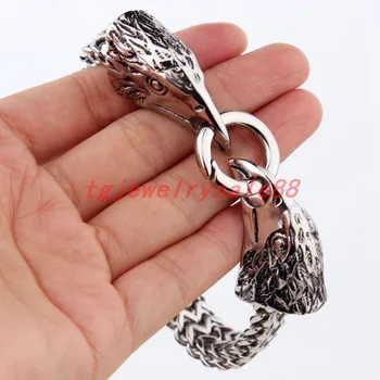 

Trendy Design Silver-Color Stainless Steel Figaro Rolo Chain Bracelet Biker Men's Cuff Jewelry Cool Eagle Clasp