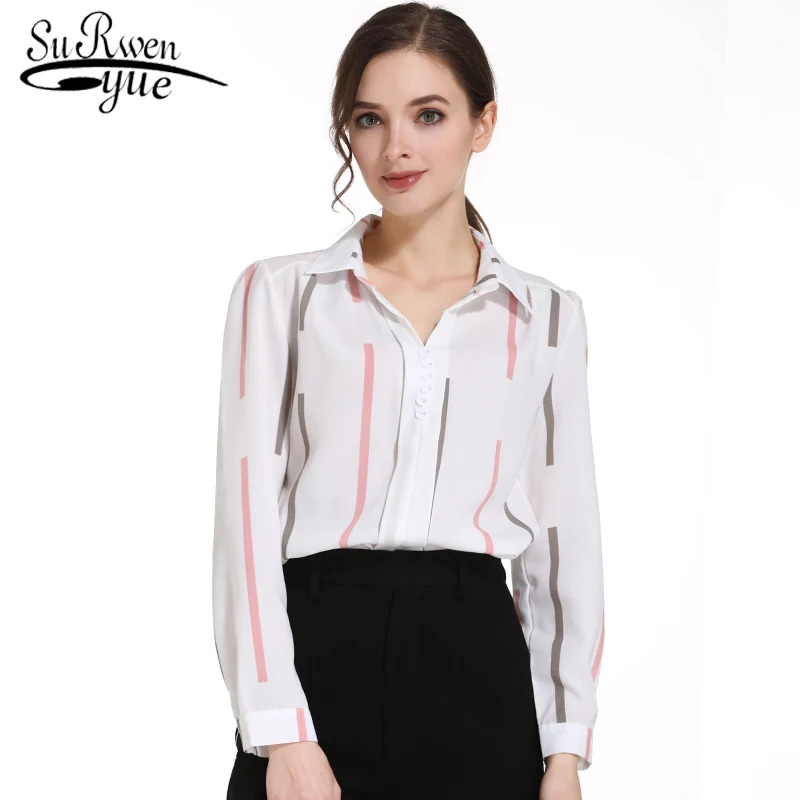 

fashion woman blouses 2019 turn down collar office blouse women striped chiffon blouse shirt long sleeve women shirts 0973 50