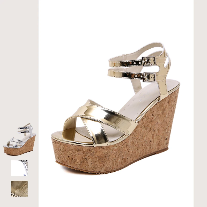 

Women Wedges Shoes Pumps High Heels Sandals Summer 2019 Peep Toe Platform Shoes Party Dress Party Shoes Sandalia Feminina Gold