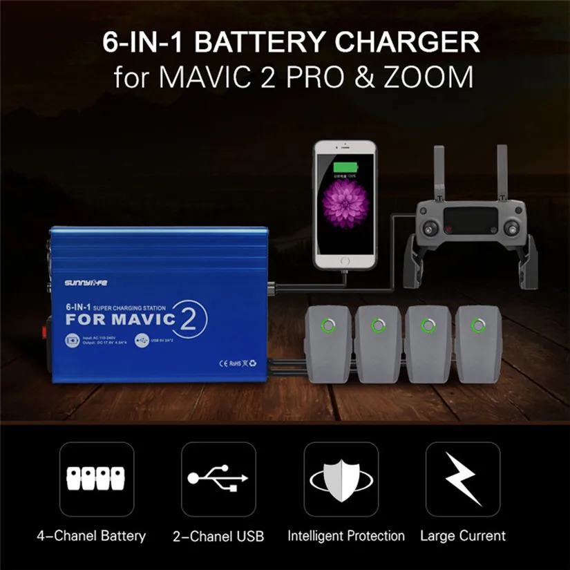HIPERDEAL 6 в 1 Батарея Зарядное устройство с USB Супер зарядная станция для DJI Мавик 2 PRO/зум с несколькими характеристики станции