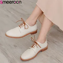Smeeroon/; Туфли-оксфорды из натуральной кожи наивысшего качества; женские тонкие туфли на шнуровке; сезон весна-лето; модная женская обувь на плоской подошве; Цвет Черный