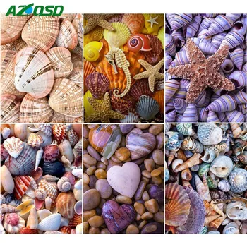 

AZQSD Diamond Painting Landscape Seashell Diamond Embroidery Scenery Living Room Decoration Full Square Diamond Mosaic Wall Art