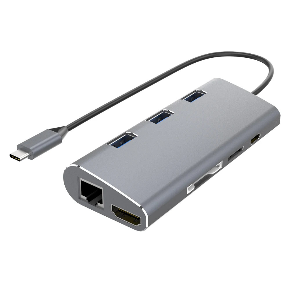 USB C концентратор type C концентратор адаптер для MacBook Pro с 3 портами USB 3,0 4K HDMI USB-C порт зарядки гигабит Ethernet SD/TF кард-ридер