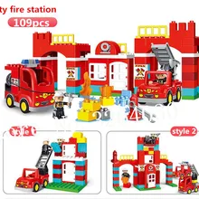 GOROCK 109 шт. большие кирпичи Duploe пожарная станция набор большой строительный блок развивающая игрушка детский подарок совместим с 10593