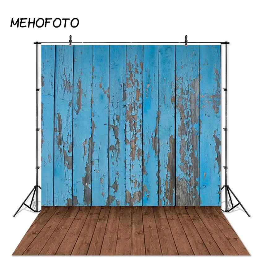 Фон MEHOFOTO для портретной фотосъемки с изображением синей стены коричневого