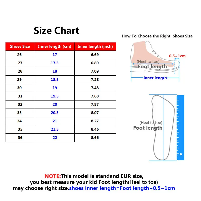 size chart Обувь для девочек «Холодное сердце»; красивая и модная детская кожаная обувь для девочек; танцевальные и вечерние туфли; европейские размеры 26-36 - Цвет: size chart