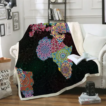 

World Map Throw Blanket Mandala Flower Bedspread Colorful Boho Floral Sherpa Bed Sofa Blanket Good Vibe Bedding