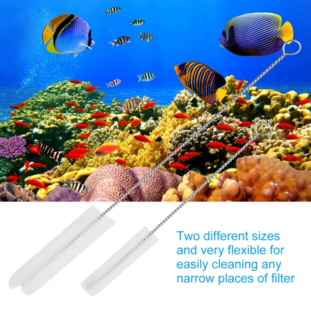 

2Pcs Stainless Steel Washing Brush Pump for Cleaning Aquarium Fish Tank Filter Water Tube Tank Cleaning Brush Fish Tank Washing