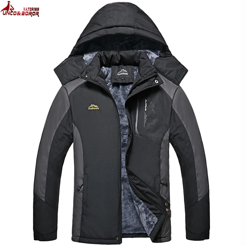 

UNCO&BOROR Warm Outwear Winter Jacket Men Thick plus velvet waterproof Windproof Coar Casual Men Jacket parka coat size M~5XL