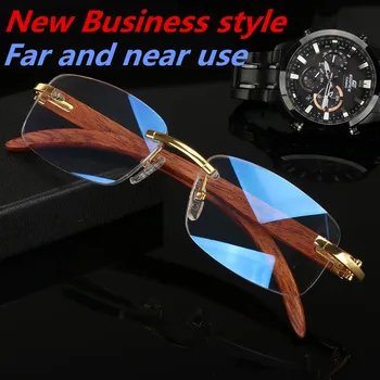 

New wooden foot business reading glasses anti-blue light progressive multi-focus reading glasses far and near dual-use