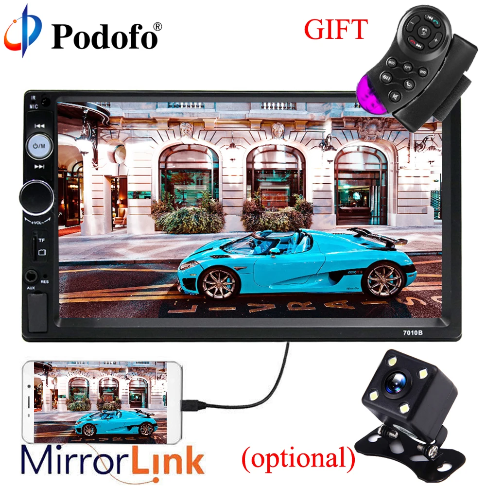 Podofo Autoradio Mirror Link 2 Din 7 HD Bluetooth Car Radio Player Touch Screen Car Audio