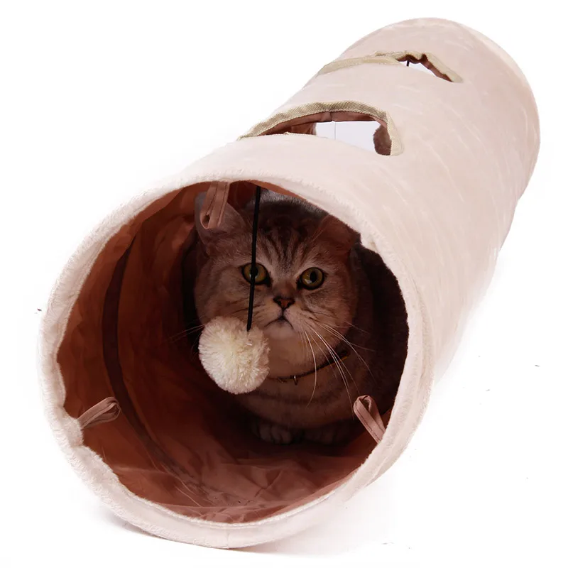 

High Quality Pet Tunnel Long 120cm 2 Holes Cat Puppy Rabbit Teaser Funny Hide Tunnel Toys With Ball Collapsible Cat Tunnel