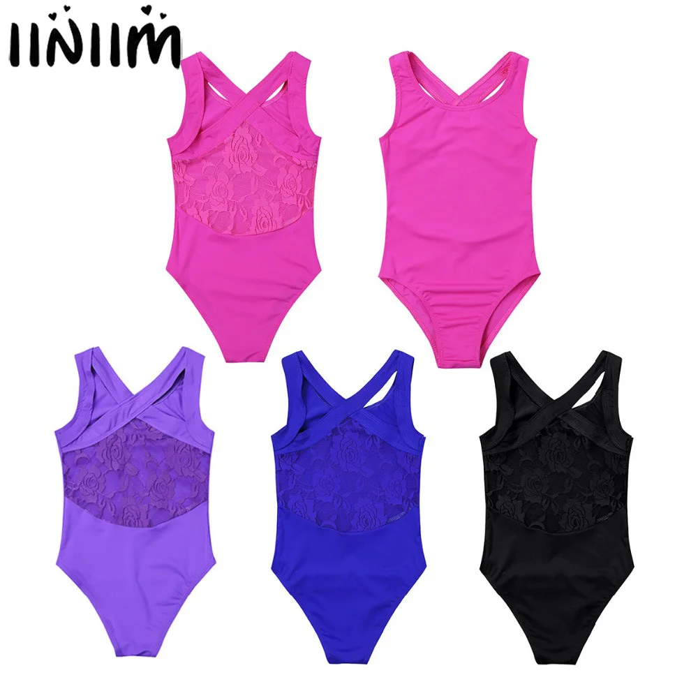 

Kids Costumes Ballerina Tutu Leotard Bodysuit Tank Ballet Dance Gymnastics Leotard Gilrs Jumpsuit +See-through Lace Back