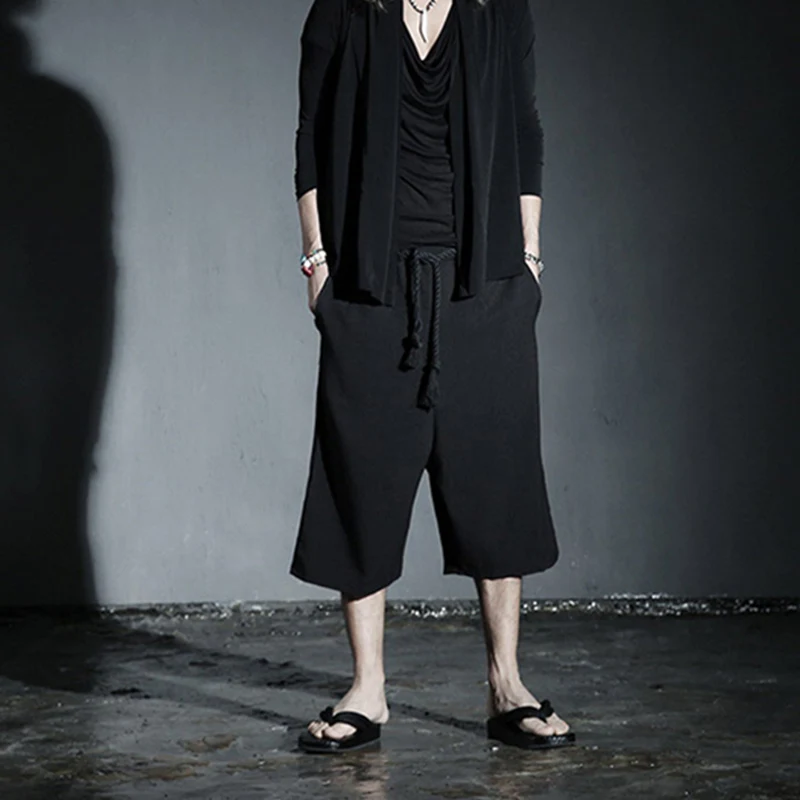 

Men summer personality black drop crotch harem shorts bermuda mens nightclub punk hip hop short pants singer boardshort