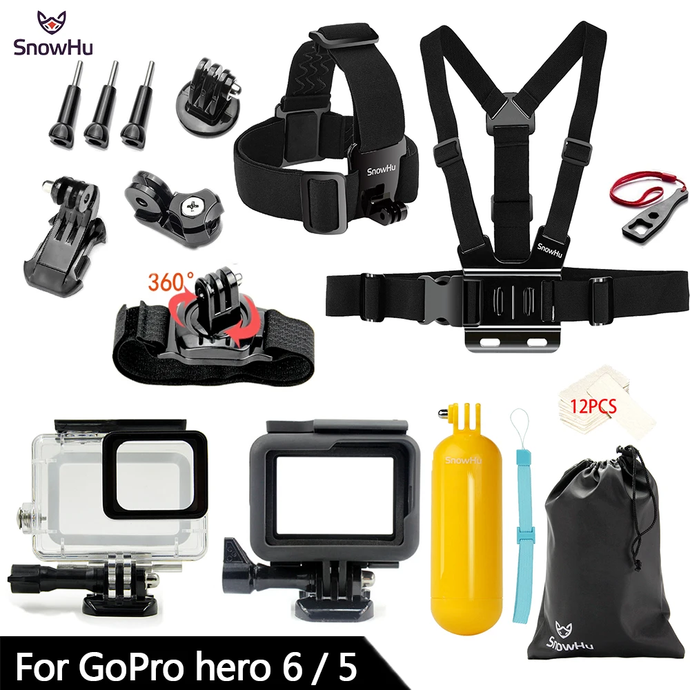 Koop SnowHu voor Gopro 7 6 5 Accessoires Set Waterdichte Behuizing Bescherming case Statief Monopod voor Gopro hero 7 6 5 Sport camera GS73