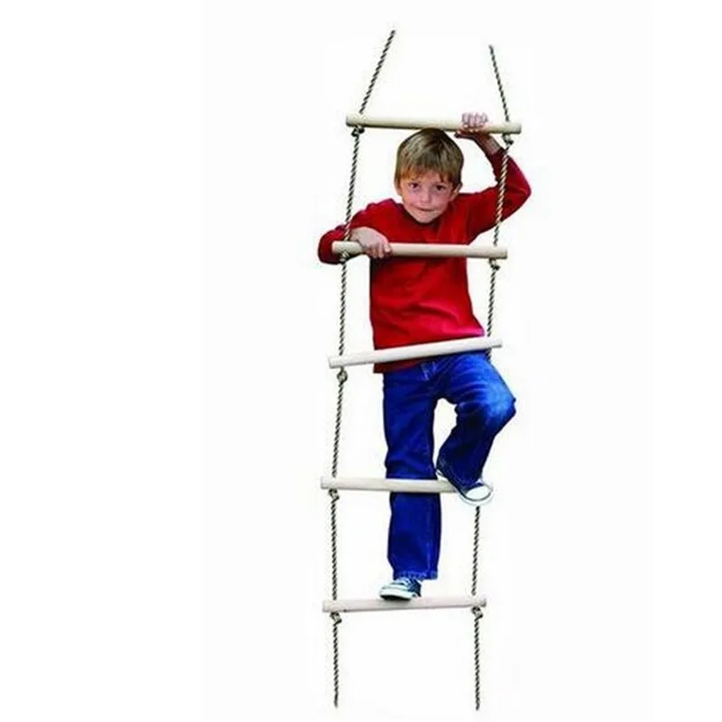 Fun Sports Wood Rope Ladder Toys Outdoor Indoor Floor Games Toys For Kids Climbing Swing Wooden 5 Rungs PE Rope Ladder