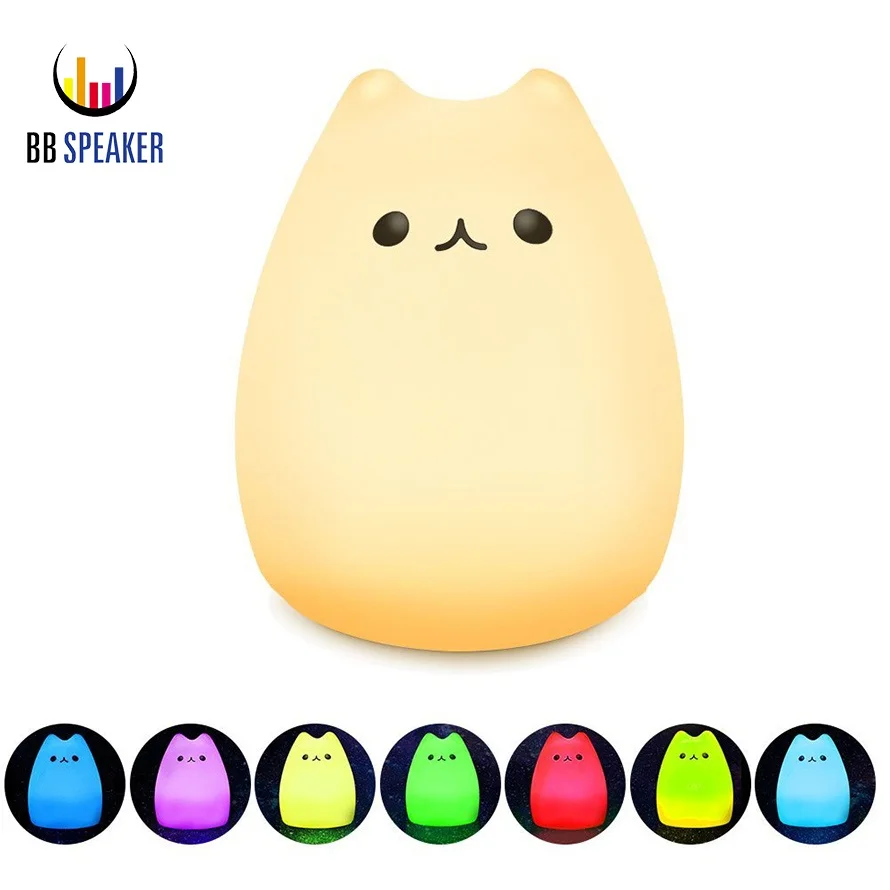 

Cute Kitty LED Children Night Light Kids Silicone Cat Lamp Soft Baby Light 7-Color Flashing USB Colorful Rechargable Lighting