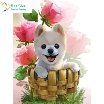 

Zhui Star 5D Diy full Square drill diamond painting Cross stitch Lovely dog & rose embroidery Rhinestone Mosaic home decor gift