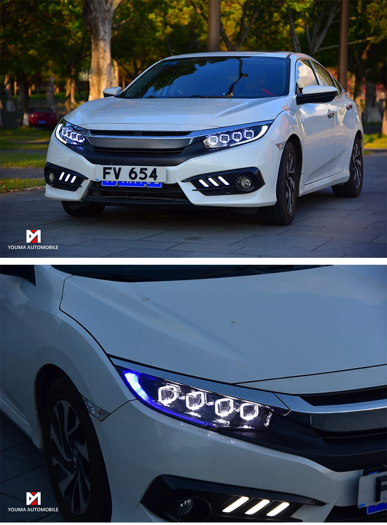 Для Honda Civic фары в сборе полный светодиодный дизайн год передний свет с дневными ходовыми огнями DRL поворотные фары