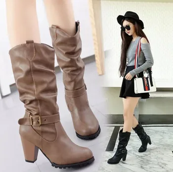 

Autumn & Winter New Mid-Calf Women's Boots Thick with Belt Buckle Fashion Casual Round Head Keep Warm Soft Women's Boots Female