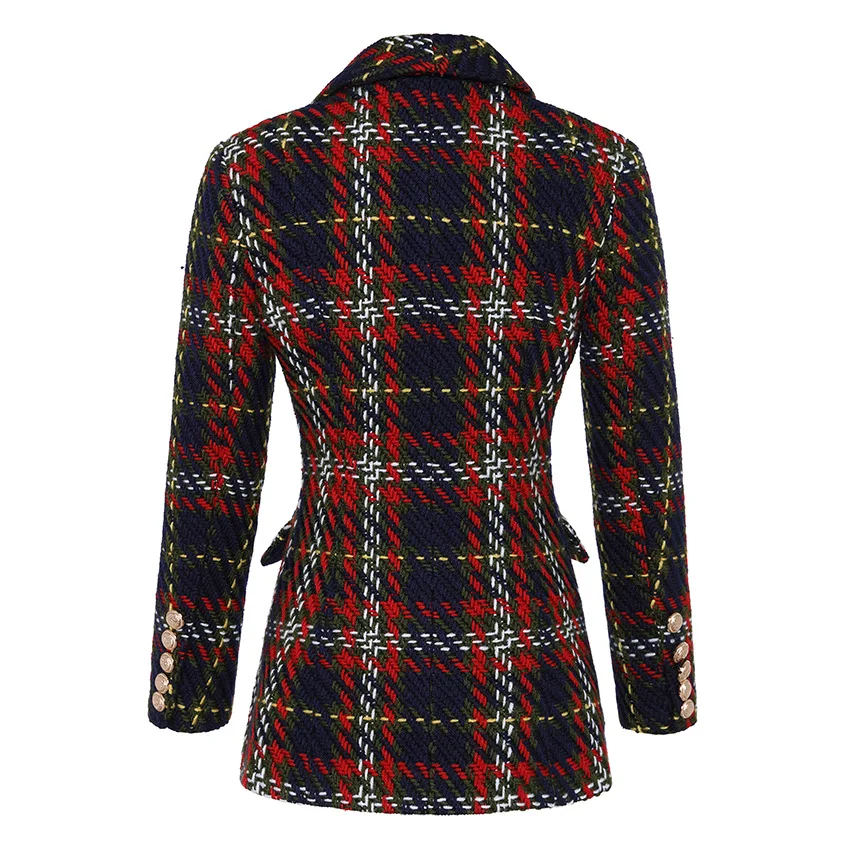 Tweed long blazer woman spring autumn 2019 new fashion Plaid Double Breasted  women blazer Long Sleeve Casual blazer femme  