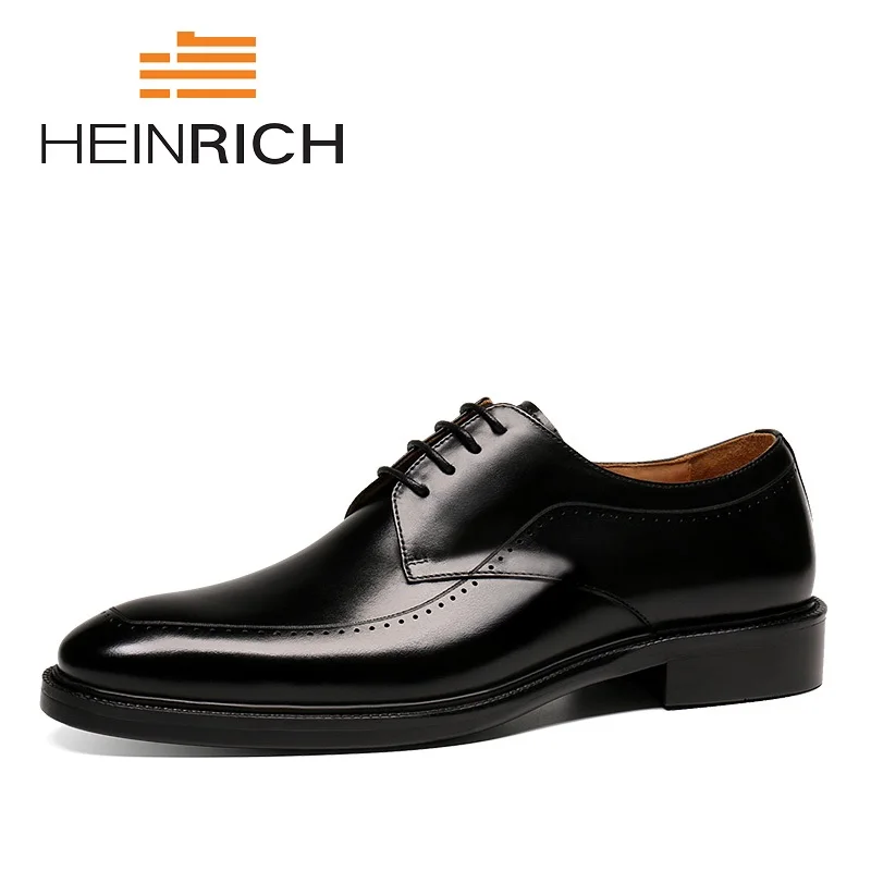 HEINRICH/2018 г. мужская деловая кожаная обувь для офиса черные туфли дерби на шнуровке