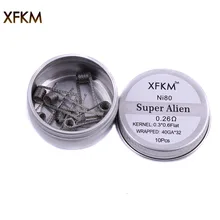 10pcs NEW XFKM NI80 Nichrome Super alien Prebuilt Coils Premade Coil for Electronic Cigarette RDA RTA RBA Atomizer Heating Wire