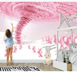 Индивидуальные 3d обои красивые dreamy розовый кролик принцесса детская картина для украшения помещений Шелковый водонепроницаемый материал