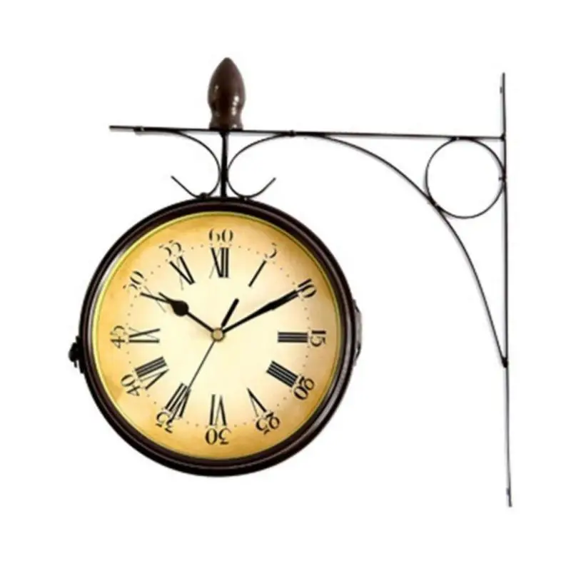 New European Style Vintage Round Clock Innovative Fashionable Double Sided Wall Clock 14.56* 14.96* 3.15 inch