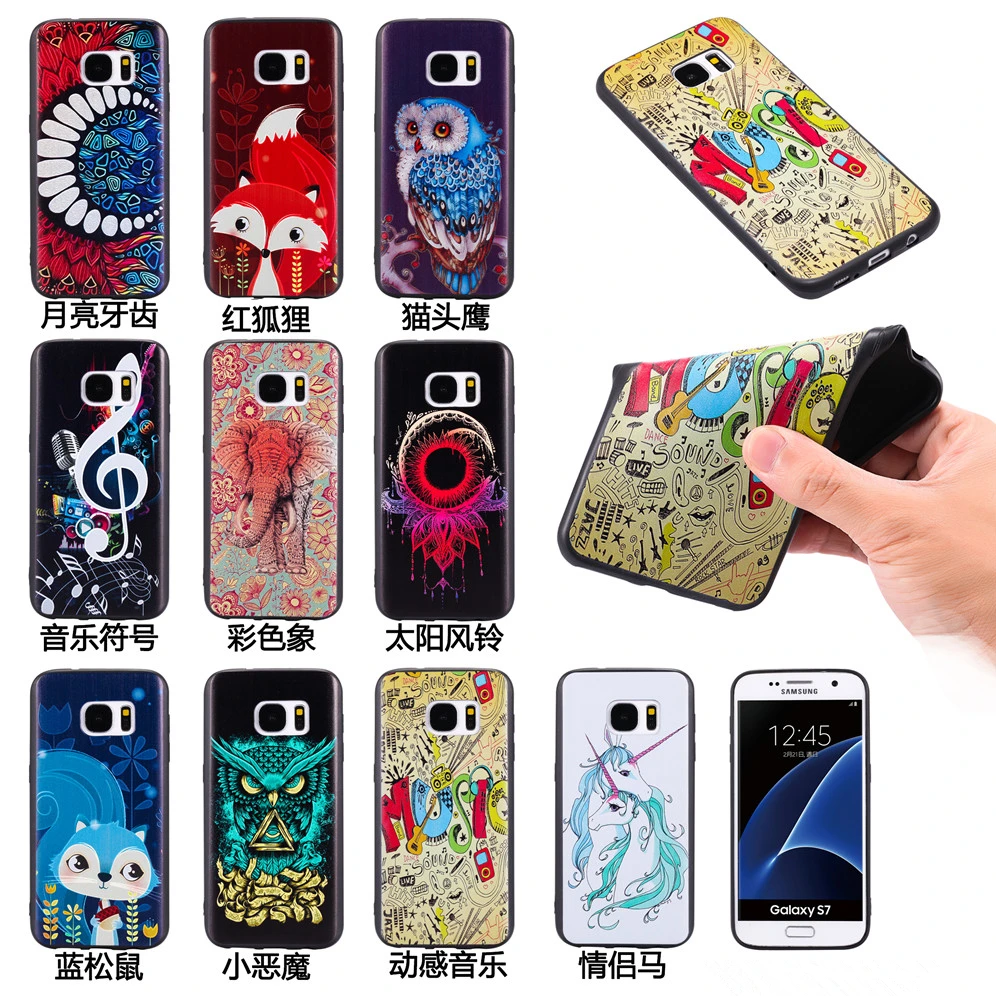 

Soft TPU Cover 5.1"For Samsung Galaxy S7 G9300 G930 G930F Case Relief Animal Cat Colorful Cartoon Black Silicone Protective Case