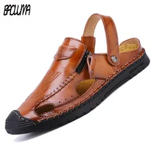 Классические мужские сандалии; дышащие мужские летние пляжные сандалии высокого качества из кожи; мужские римские сандалии на резиновой подошве; большие размеры