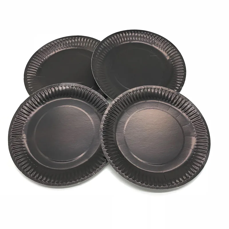 

10PCS/LOT 7INCHES PAPER PLATES BLACK COLOR BIRTHDAY PAPER DECORATIONS SOLID COLOR THEME DISPOSABLE PLATES
