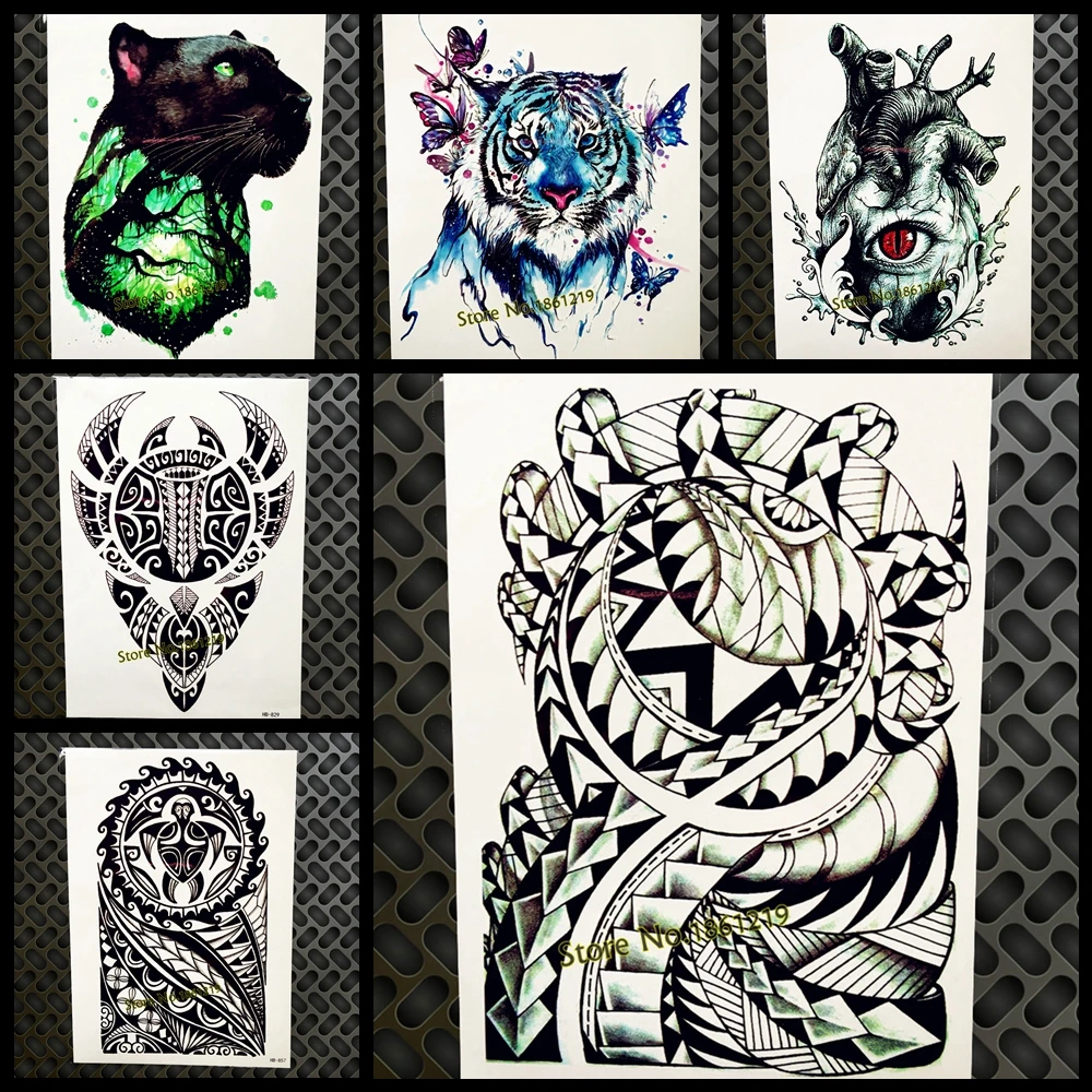 

Cool Large Body Art Arm Black Temporary Tattoo Sticker Women Men 21x15CM Fake Flash Tattoo Totem Ancient Indian Waterproof Tatoo