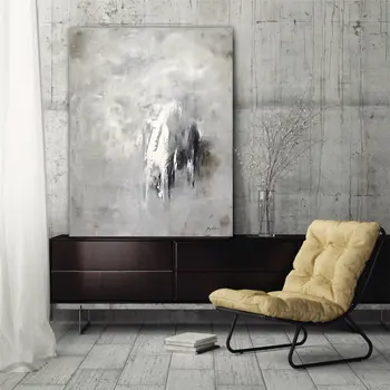 

Large Canvas Wall Art Original Abstract Painting Contemporary Art Modern Gray White Ready to Hang Hand Painted - Sky Whitman