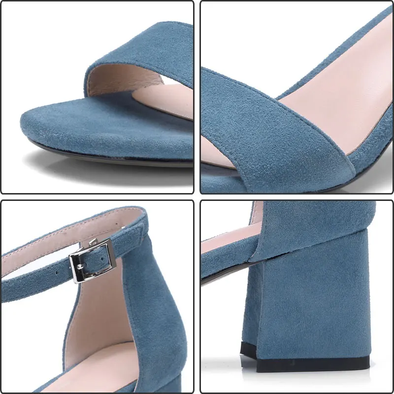 Fuanyuan blue Zapatos Cuadrado Talones Suede Correa Con Altos Tacones Toe Bombas Sexy Black Mujer Abierto Tobillo Mujeres Sandalias rqFTrwAB