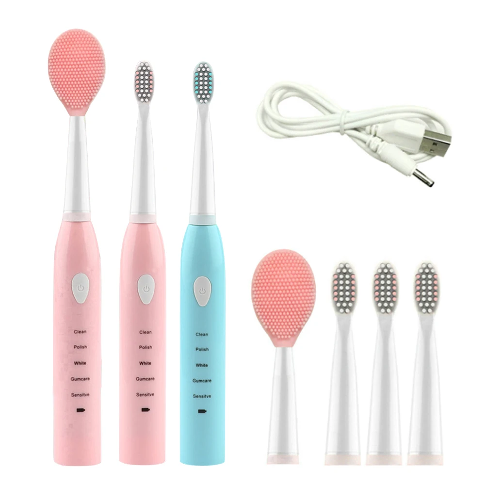 

Sonic Electric Toothbrush 2 in 1 Tooth Face Cleansing Portable Waterproof USB Rechargeable Multifunction Dental Care Tooth Brush