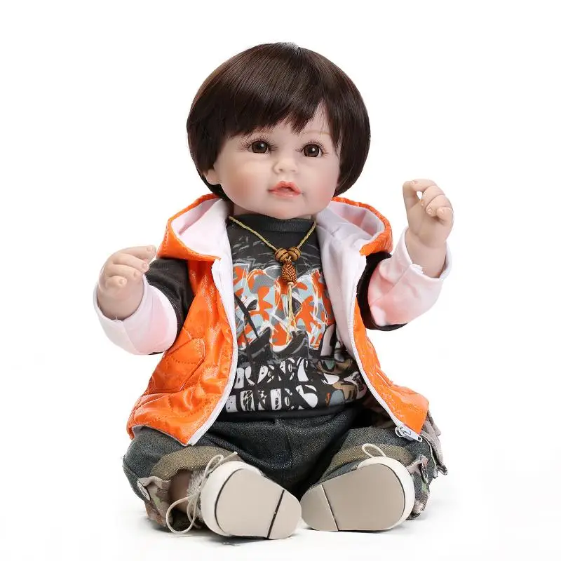 

2018 newest toys Reborn Babies girls Silicone Vinyl Baby Dolls with Handsome orange coat Real Life Bebe Doll Reborns boneca