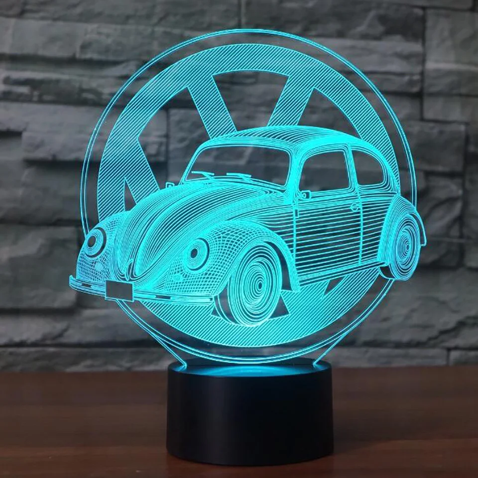 Novelty 3D Beetle Car Modeling Led Desk Lamp 7 Colors Changing Illusion Vehicle Nightlight Usb Touc
