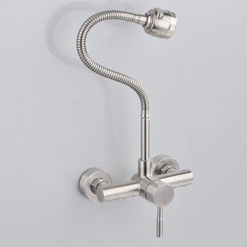  Free Shipping Stainless Steel material Wall Mounted Kitchen sink mixer faucet With free rotation ho - 32303583933
