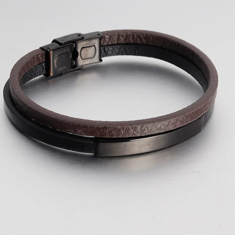 NAIQUBE кожаный мужской браслет двойной старинный кожаный браслет мужской магнитный браслет на застежке из нержавеющей стали ювелирные изделия - Окраска металла: black