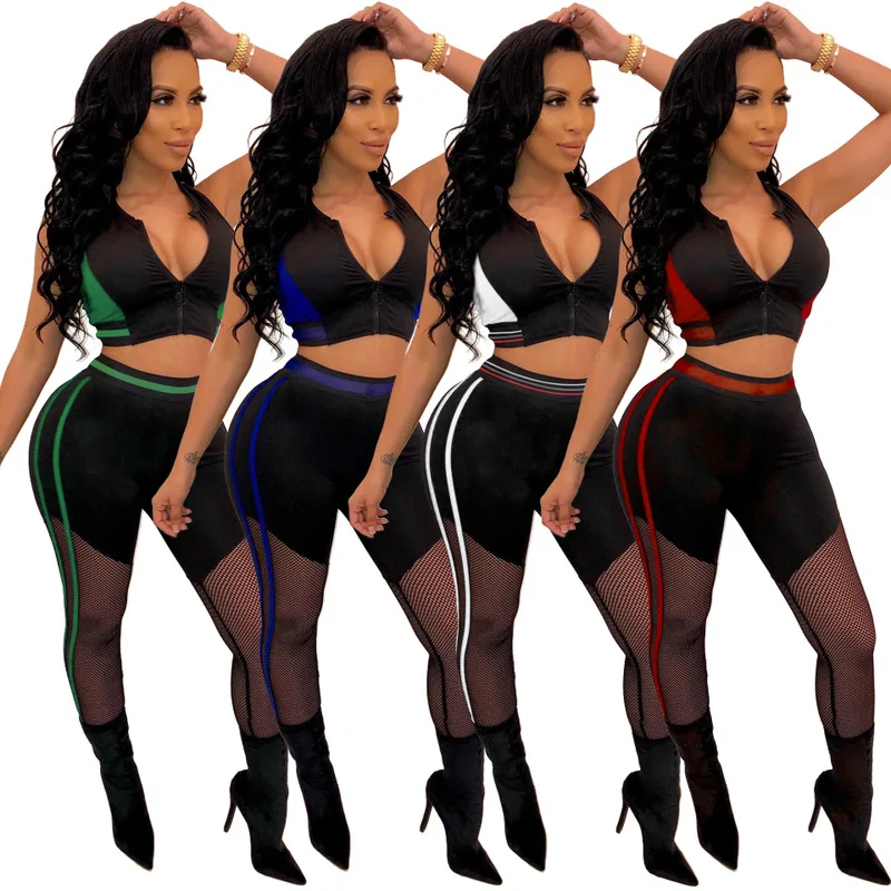 

sexy multicolor splicing yarn net movement of cultivate morality fashion suits