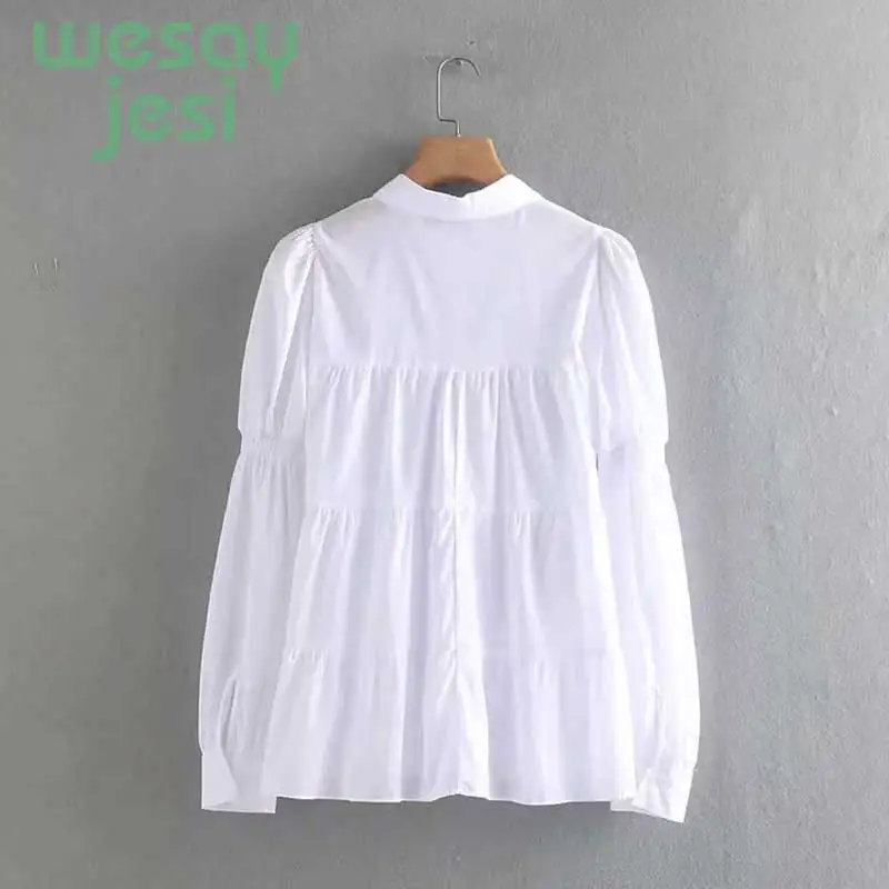 2019 New Autumn Lapel Long Sleeve Fold White Loose Shirt Women Blouse Fashion Tide button casual loose tops