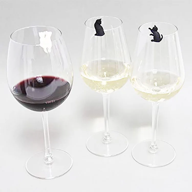 Силиконовые маркеры для бокала вина, белый, черный, кот, котенок, котенок, вечерние метка на чашку, чашка для питья, идентификация, стеклянные подвески