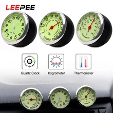 LEEPEE автомобильные часы, термометр, гигрометр, кварцевые часы, украшение автомобиля, мини люминесцентные автомобильные стильные украшения, механика, черный, серебристый
