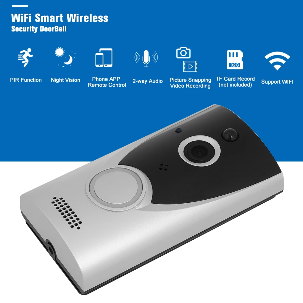 

Wireless Doorbell 1080P HD Smart WiFi Video Doorbell Security Camera with Wide Angle Lens Night Vision PIR Motion Detection