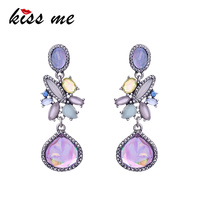 

KISS ME Purple Water Drop Earrings for Women Elegant Fashion Resin Crystal Dangle Earrings Brand Jewelry