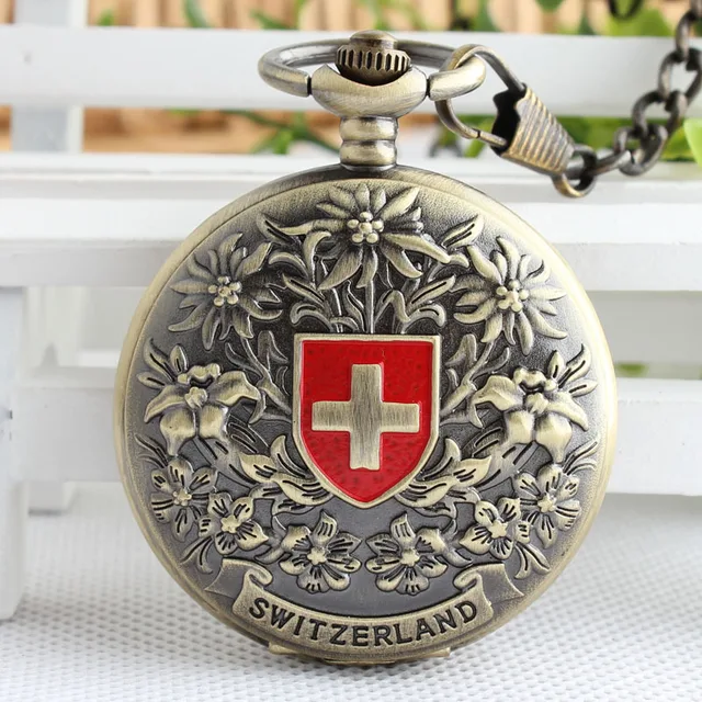 Bronze Antique Mechanical Pocket Watch Retro Swiss Red Cross Classic Men's and W Bronze Antique Mechanical Pocket Watch Retro Swiss Red Cross Classic Men's and W