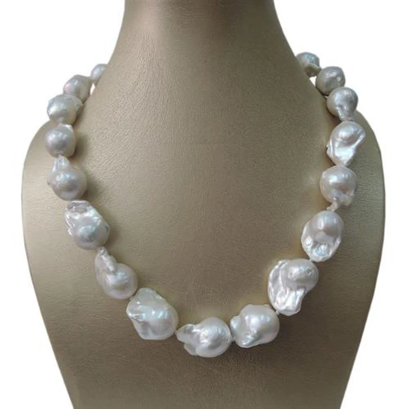 

Jxryxrth 100% NATURE FRESH-WATER BIG Baroque PEARL NECKLACE-good quanlity-925 SILIVER HOOK