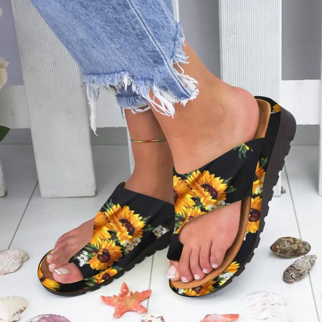 

Women Summer Flip Flop Fashion Sunflower Flats Slippers Wedges Open Toe Ankle Beach Shoes Women Girls Roman Slippers Sandals