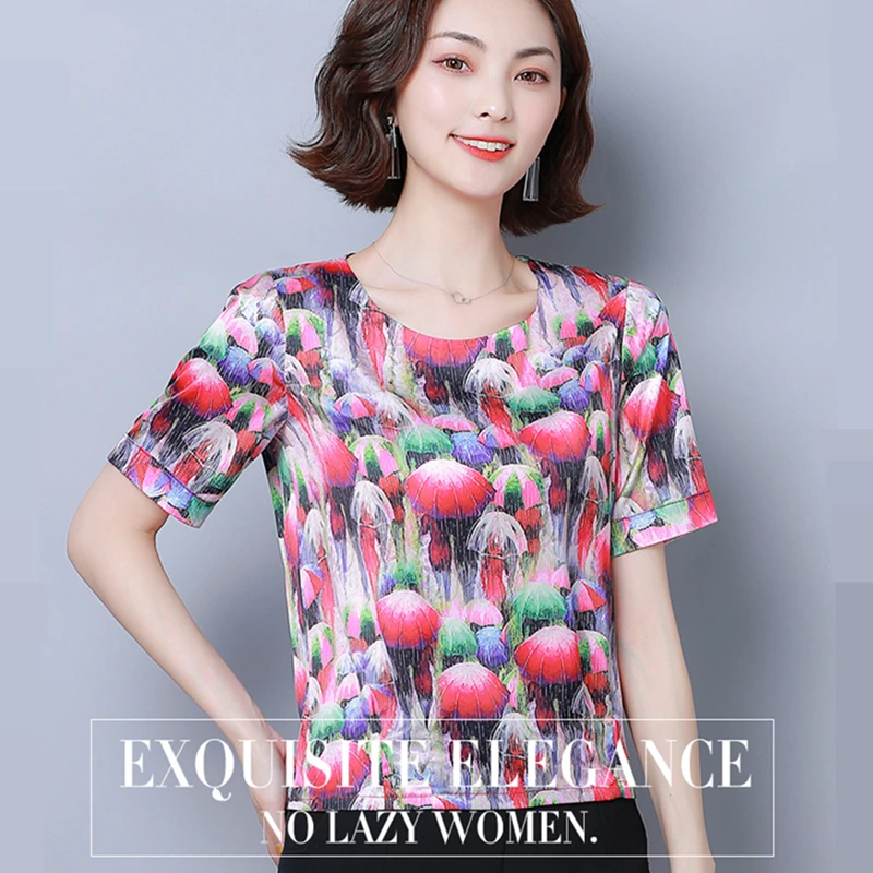 

Korean Fashion Silk Women Blouses Satin Womens Tops and Blouses Short Sleeve Black Women Shirts Plus Size XXXL/4XL Ladies Tops